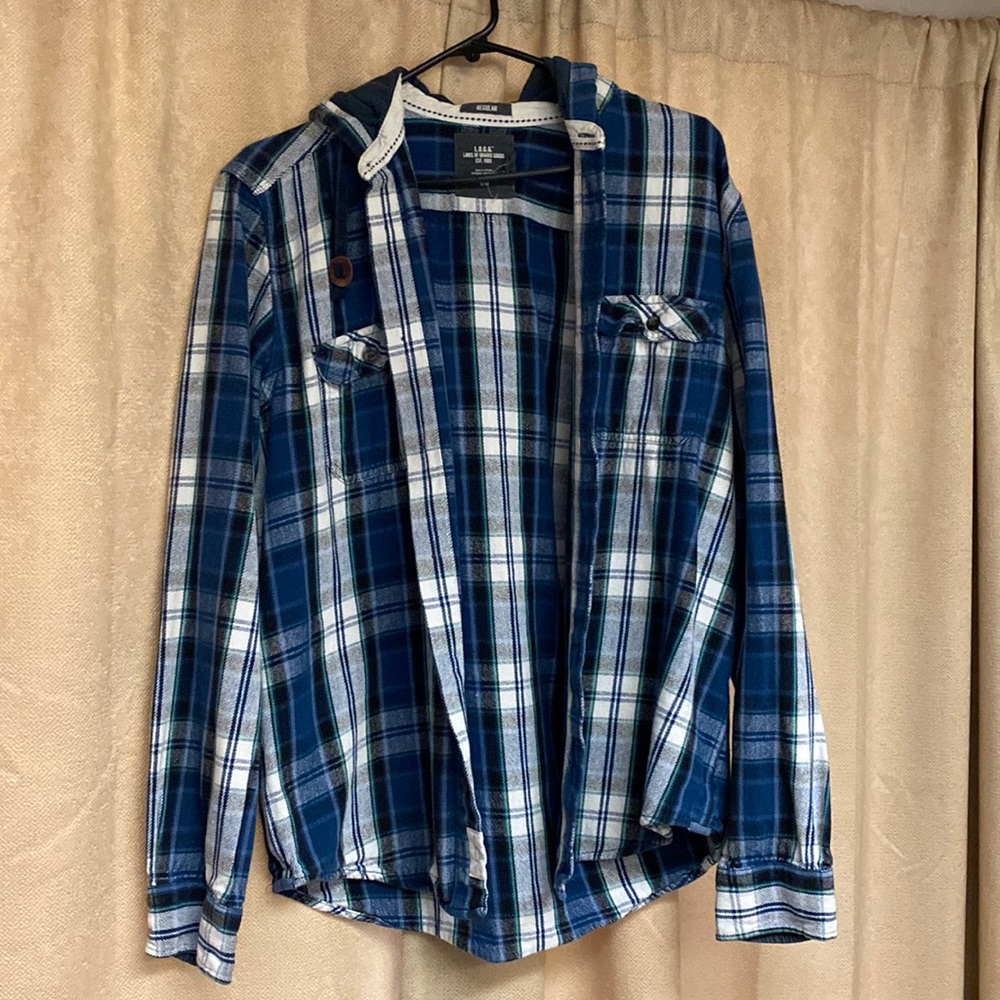 H&M button up plaid flannel with hood